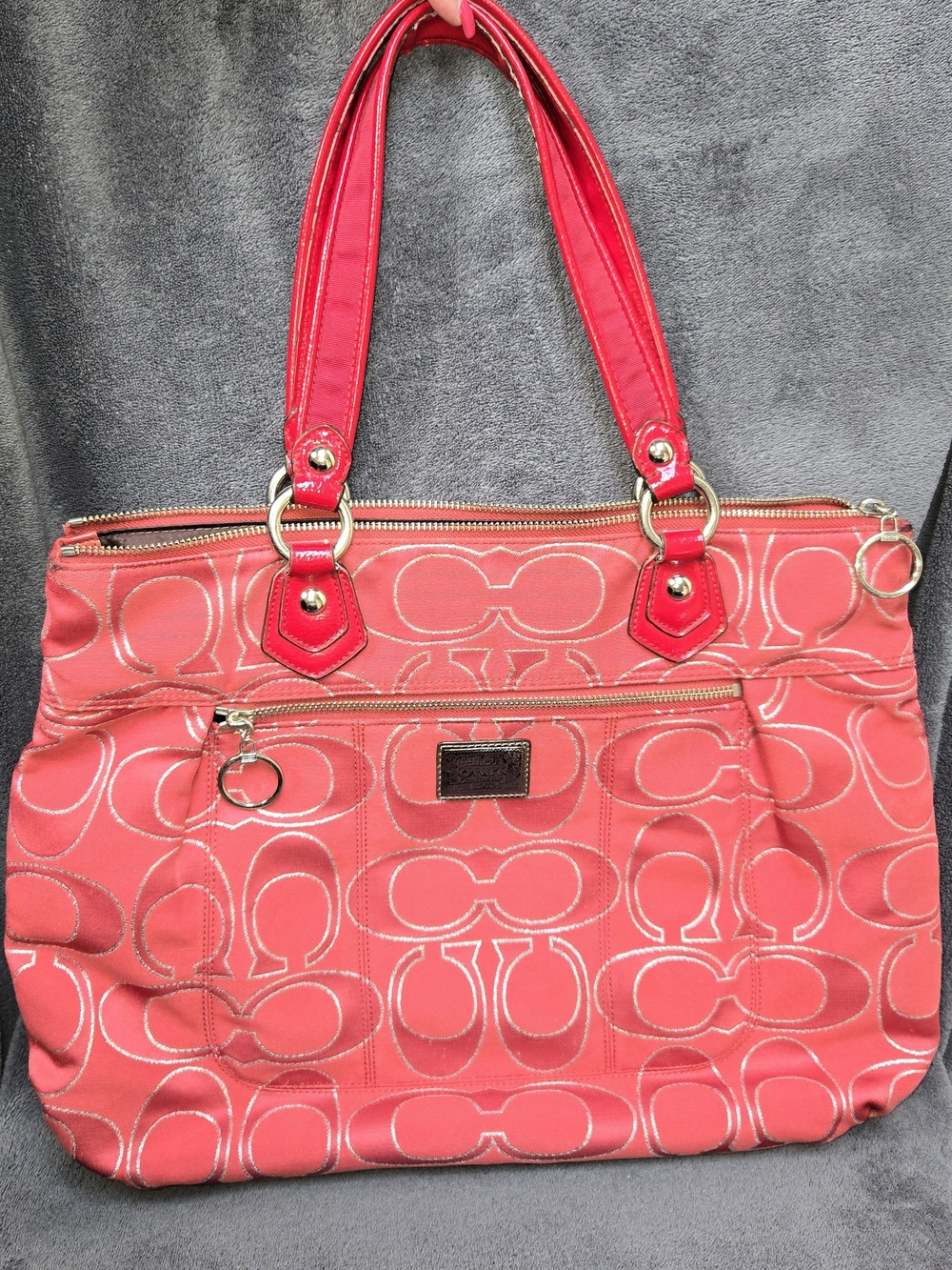 COACH POPPY SIGNATURE LURE GLAM TOTE — RED & METALLIC SILVER | STYLE 17890 | Y2K